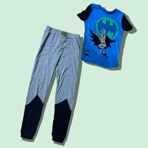 Boys Size 7 Batman Two Piece Short Sleeve Pajama Black Blue And Teal Superhero